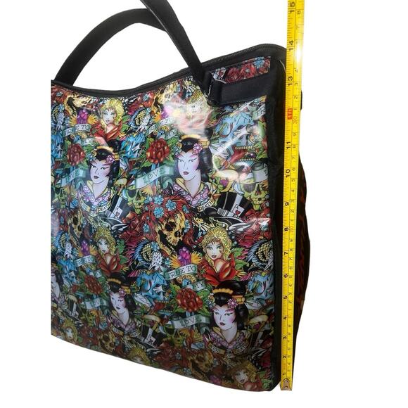Christian Audigier Ed Hardy KISS OF DEATH True to My LOVE GEISHA large tote bag - Picture 6 of 7